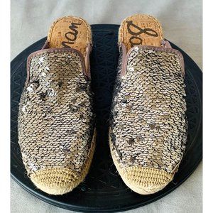 Sam Edelman Kerry Pewter Sequins Closed Toe Espadrille Mules 9.5